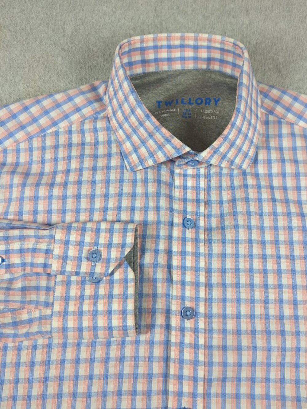 TWILLORY Performance Dress Shirt Men's 15.5 32-33 Plaid Trim Fit Coolmax